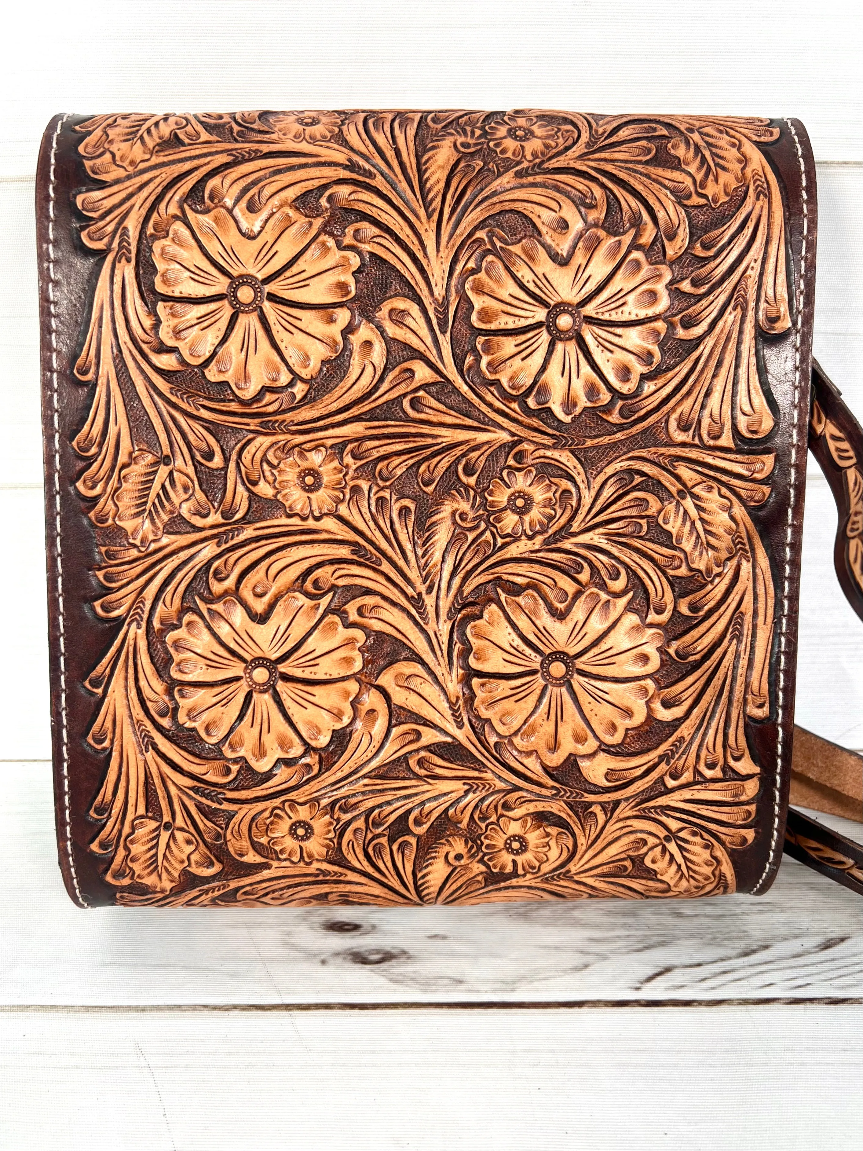 Island Floral Tooled Leather Rectangle Handbag