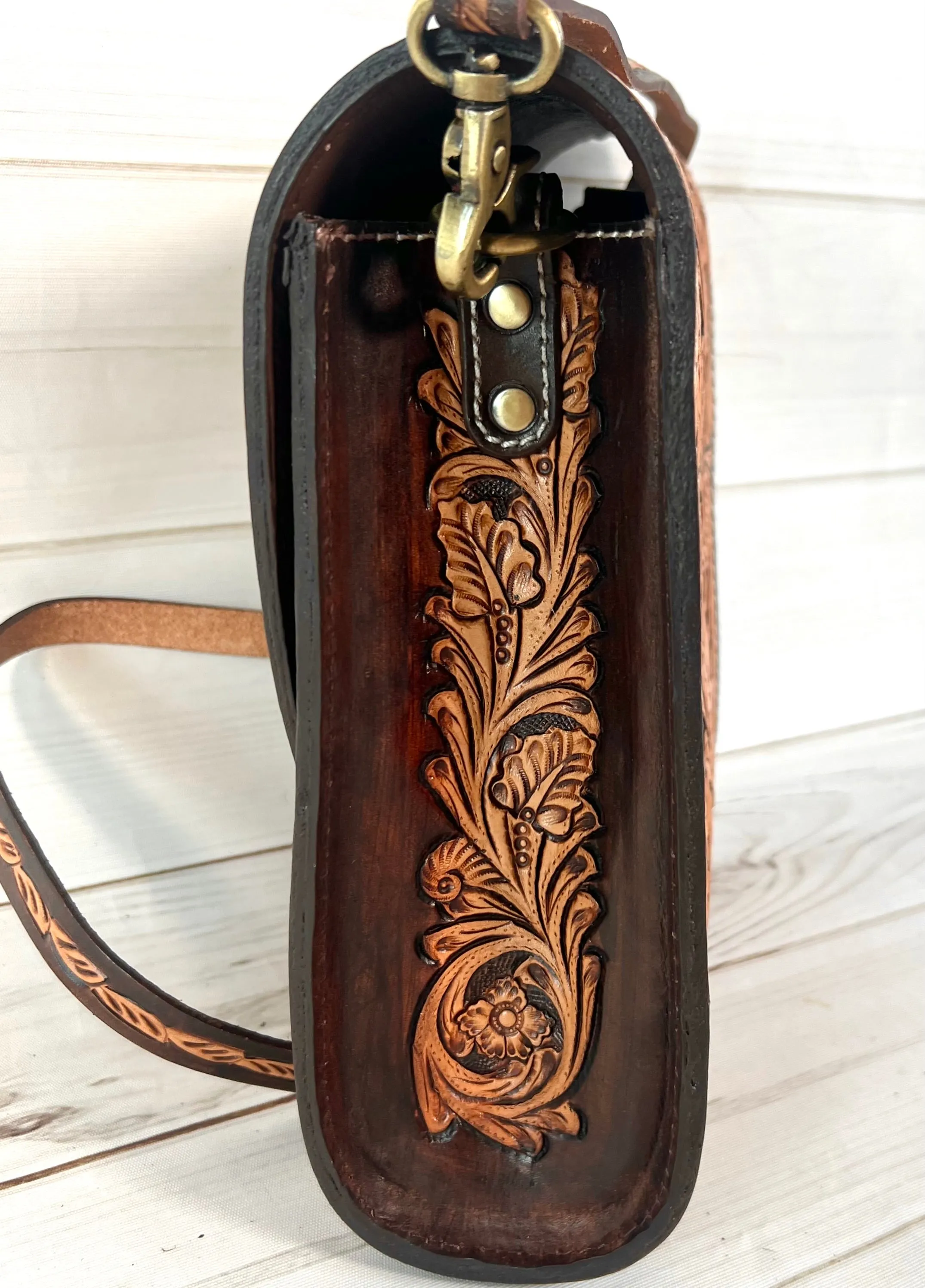 Island Floral Tooled Leather Rectangle Handbag