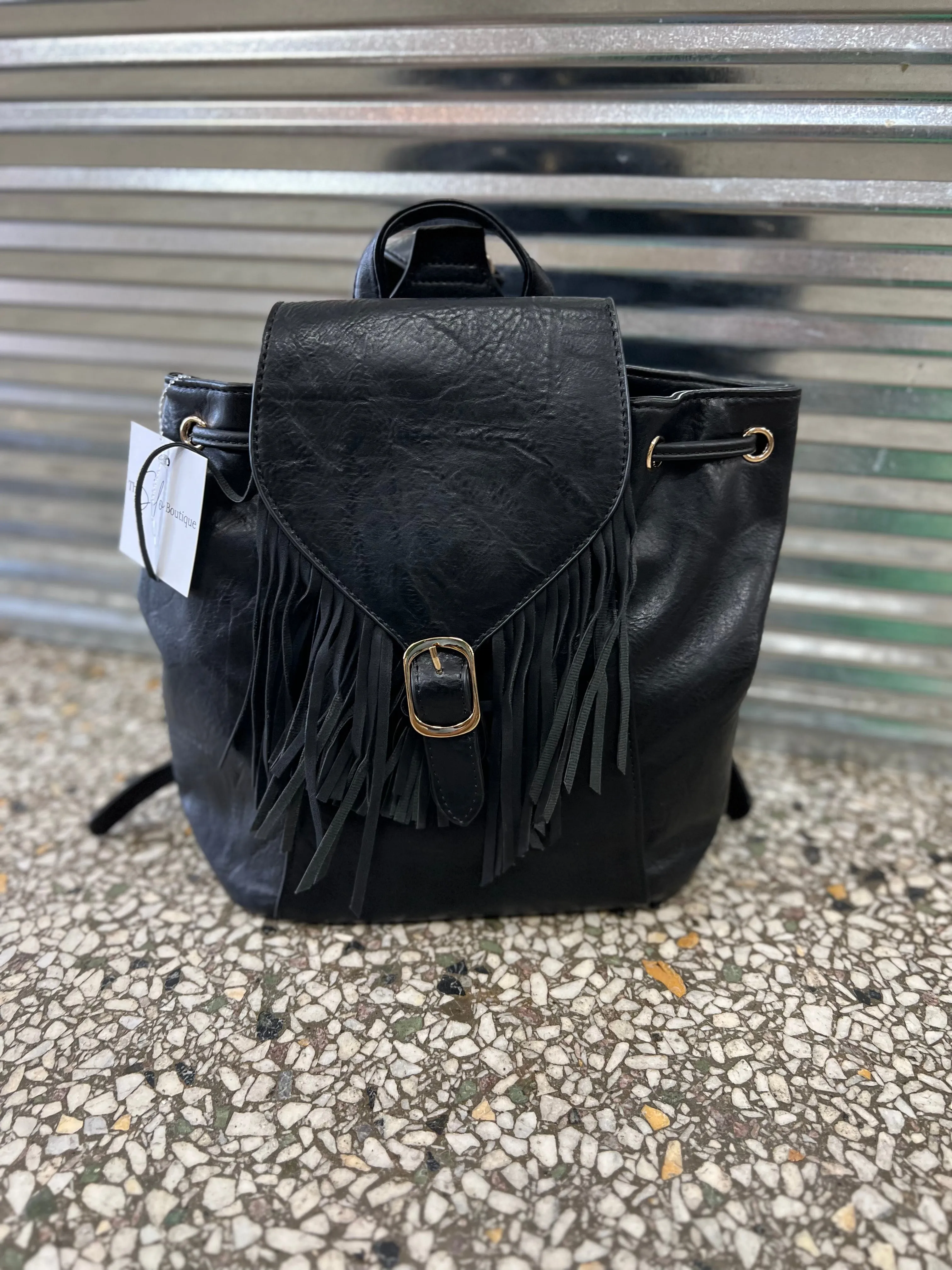 Jen and Co Jewel Bucket Backpack Purse w/ Fringe