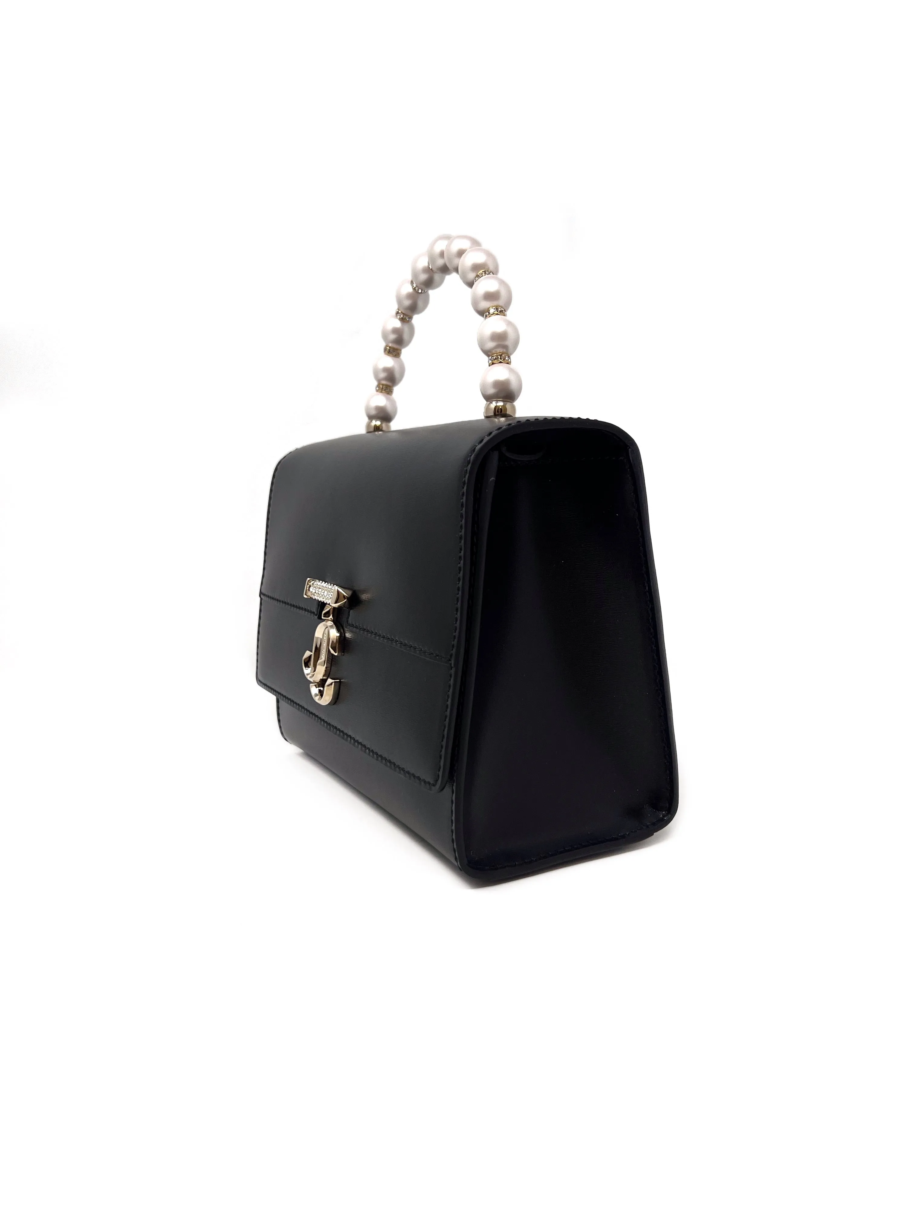 Jimmy Choo Black/Gold WB! 'Avenue' Pearl Top Handle Leather Bag W/Strap