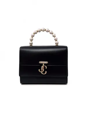 Jimmy Choo Black/Gold WB! 'Avenue' Pearl Top Handle Leather Bag W/Strap