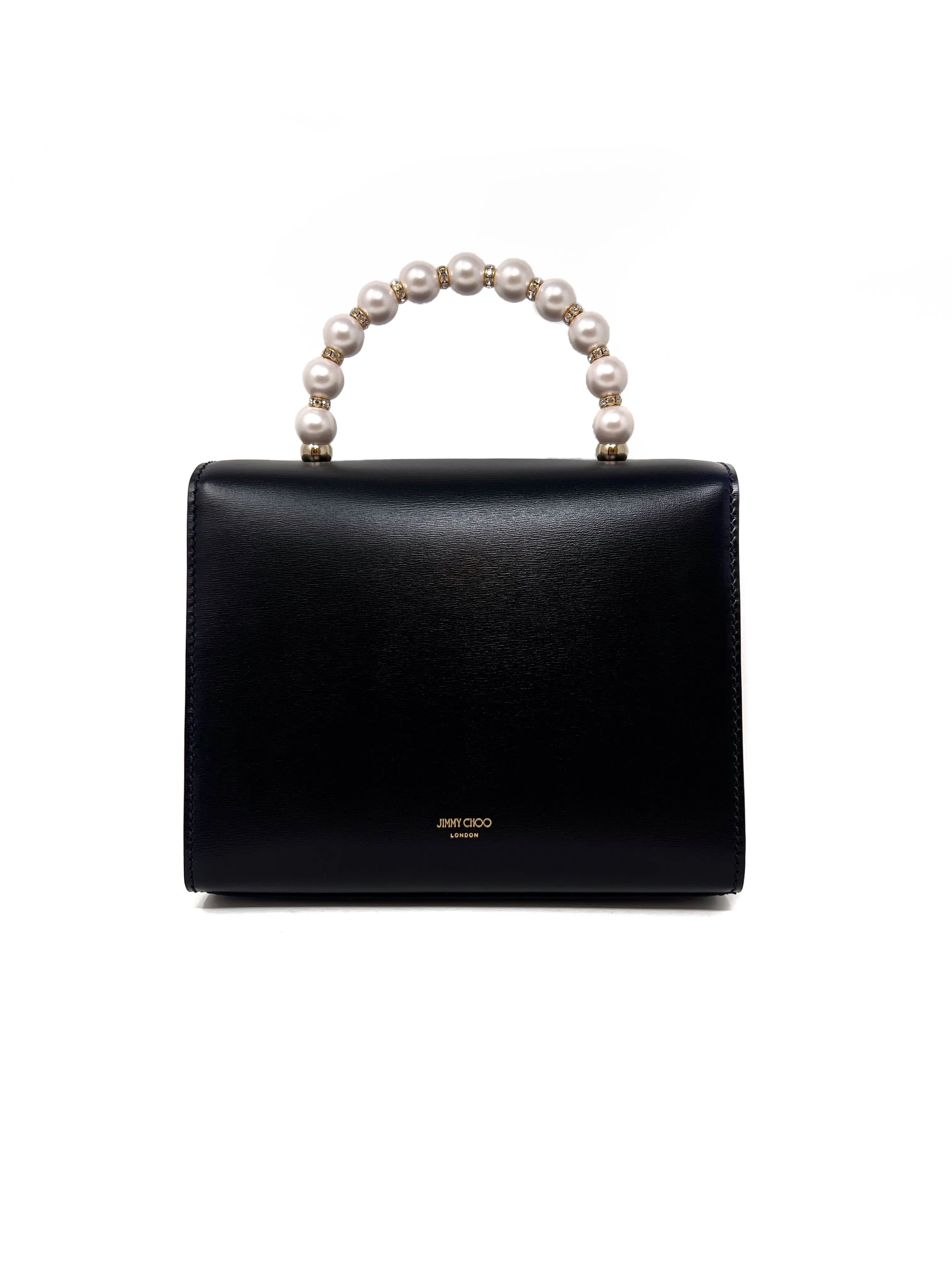 Jimmy Choo Black/Gold WB! 'Avenue' Pearl Top Handle Leather Bag W/Strap