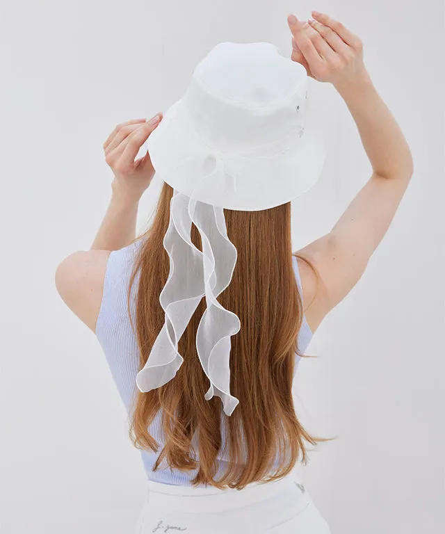 J.Jane Hidden Logo Ribbon Bucket Hat - (White-Blue)