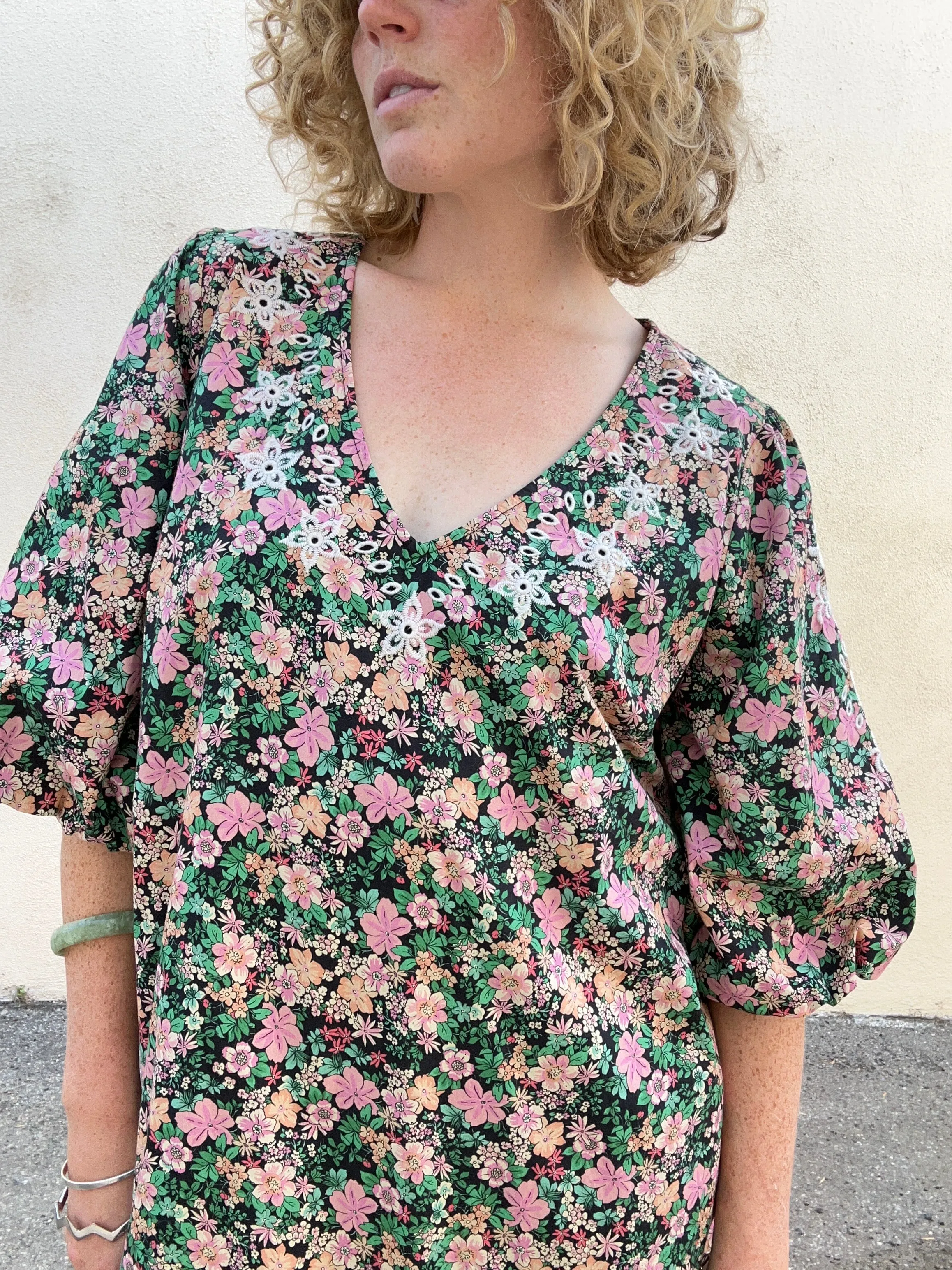 Johnny Was Pink & Green Floral Dress