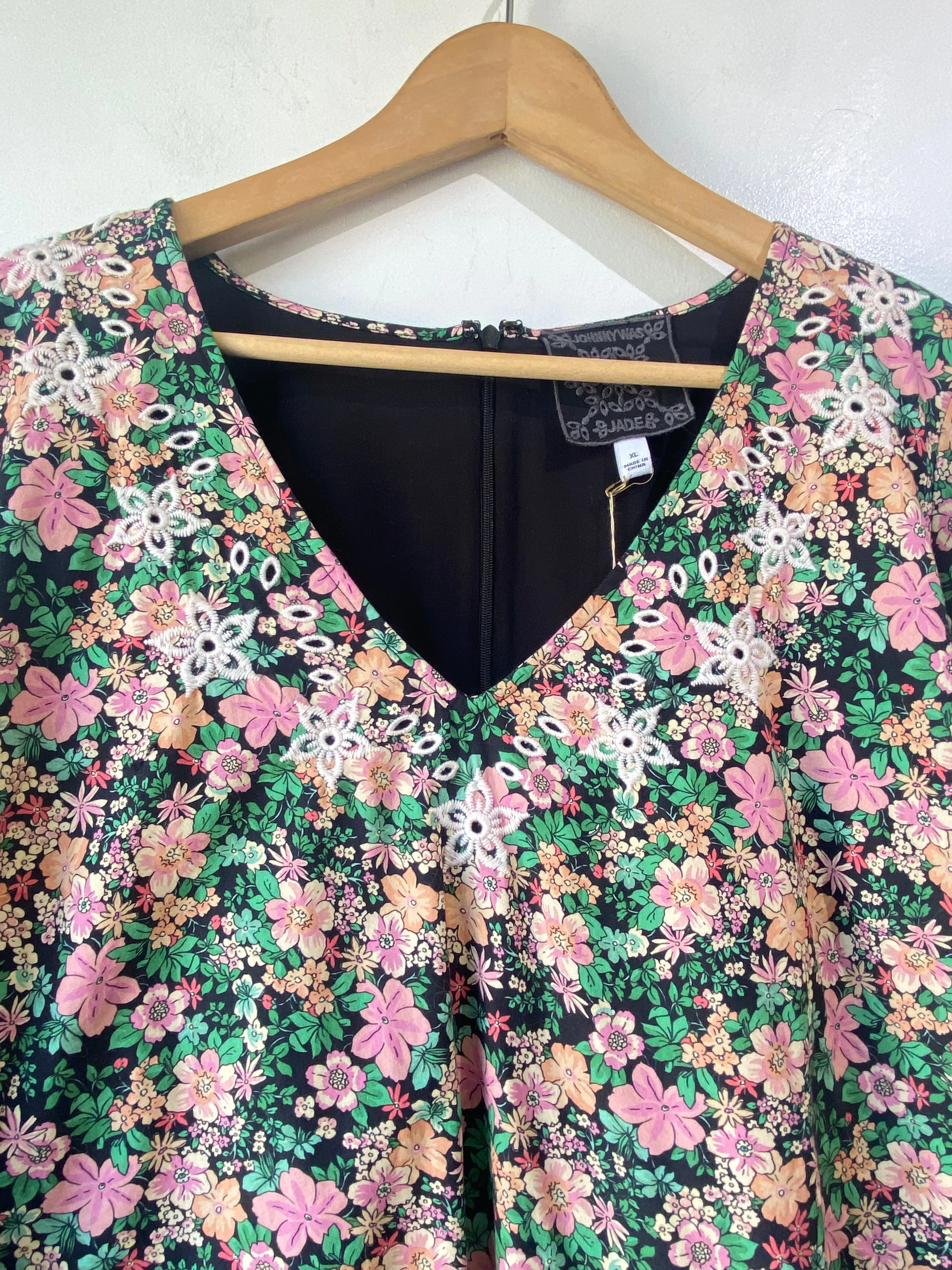 Johnny Was Pink & Green Floral Dress