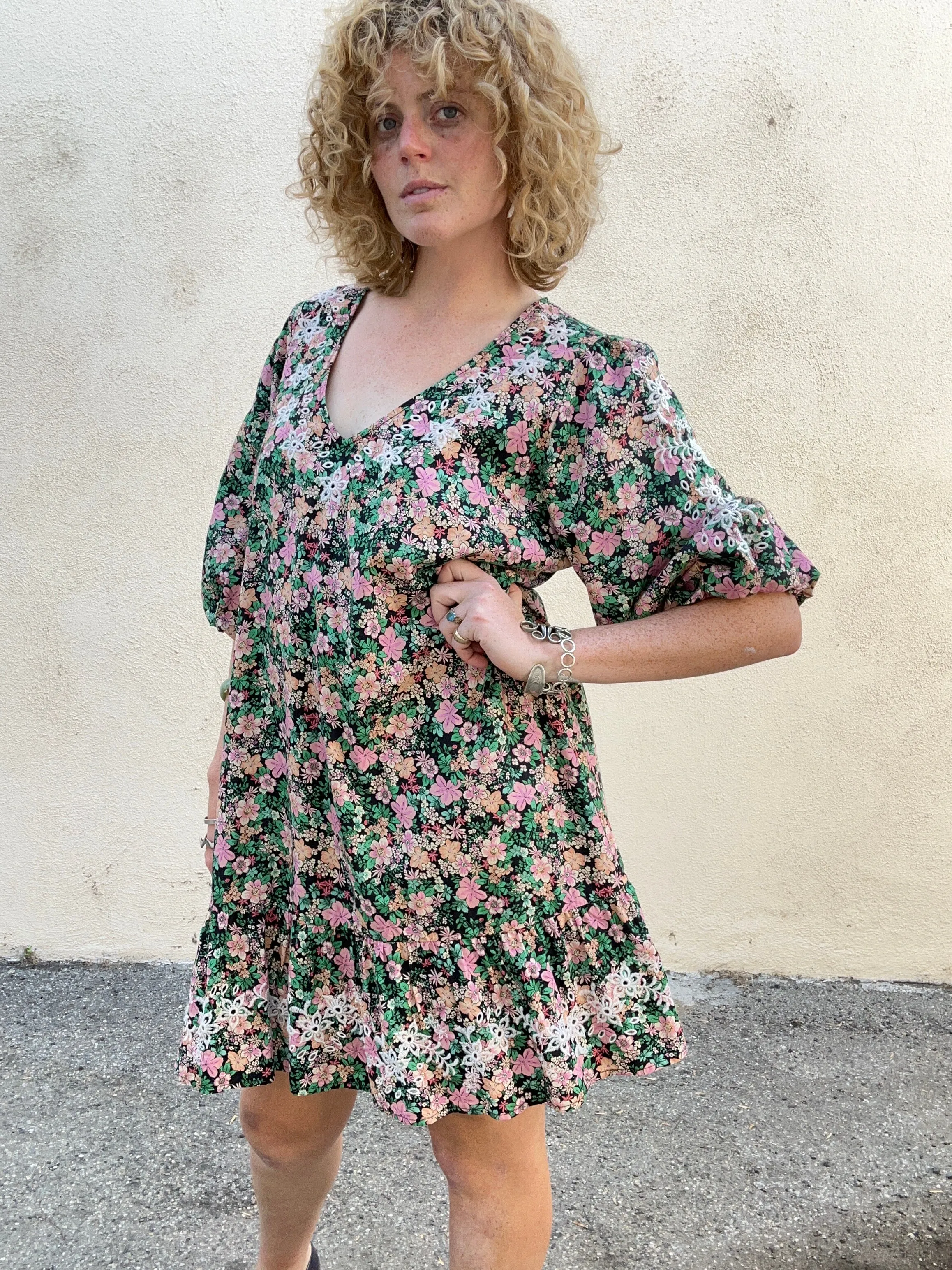 Johnny Was Pink & Green Floral Dress