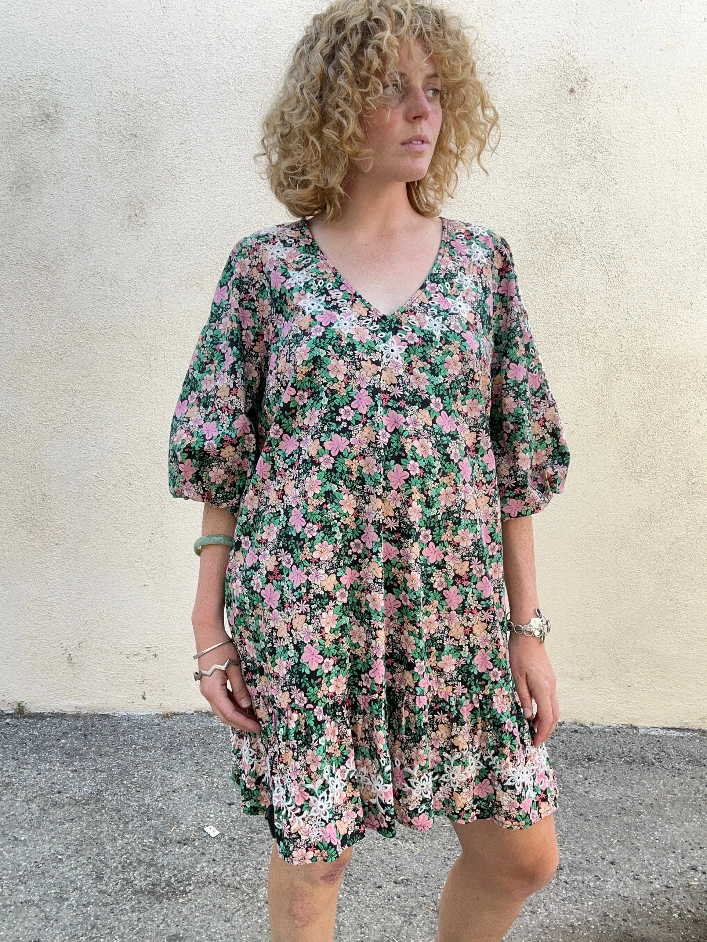 Johnny Was Pink & Green Floral Dress