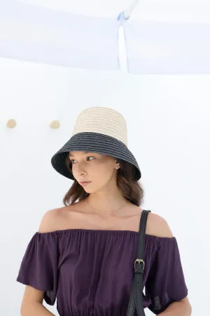 June Bucket Straw Hat in Black trim