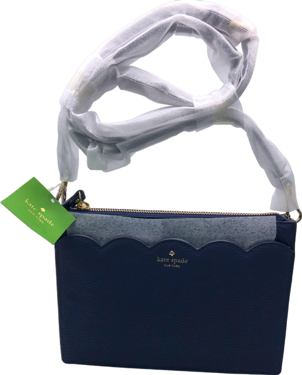 Kate Spade Blue pebbled leather scallop detail crossbody bag