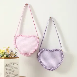 Kawaii Ruffle Heart Crossbody Bag 💖 | Cute Pink Striped Mini Purse for Girls 🌸✨ | Stylish Outdoor Travel Sling Bag 🎒