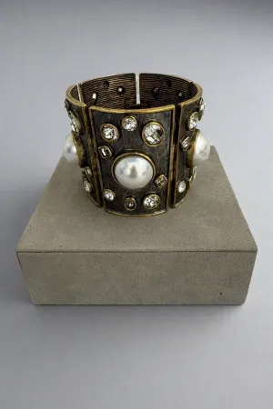 Kenneth Jay Lane Crystal and Pearl Cuff Bracelet