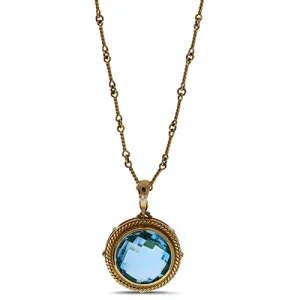 Large Blue Topaz and Diamond 18 Karat Gold Pendant/Enhancer/Brooch