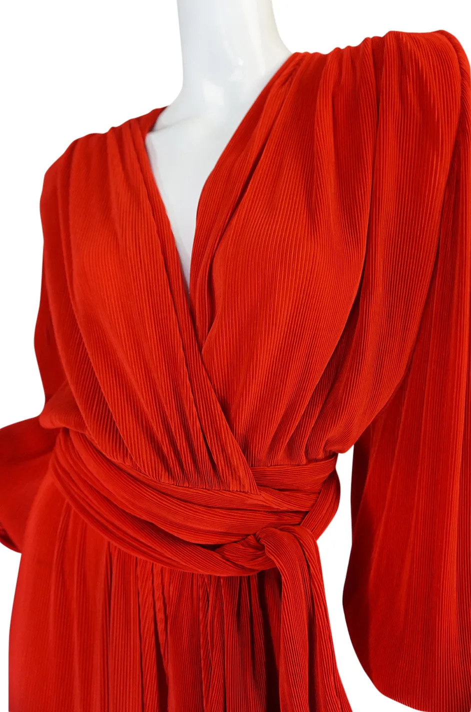 Late 1970s Loris Azzaro Couture Red Pant & Wrap Top