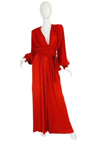 Late 1970s Loris Azzaro Couture Red Pant & Wrap Top