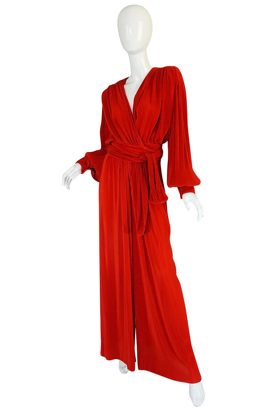 Late 1970s Loris Azzaro Couture Red Pant & Wrap Top