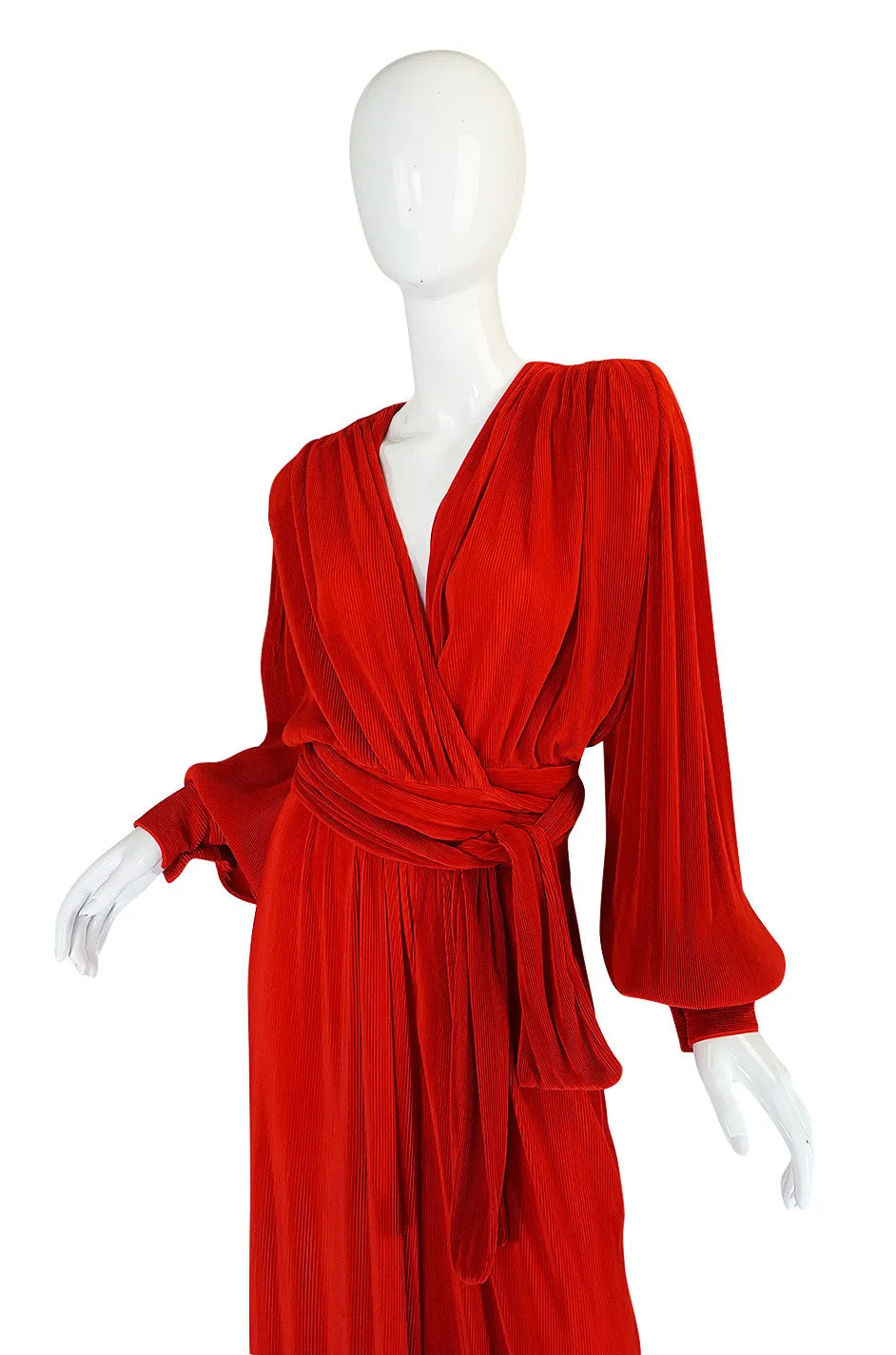 Late 1970s Loris Azzaro Couture Red Pant & Wrap Top