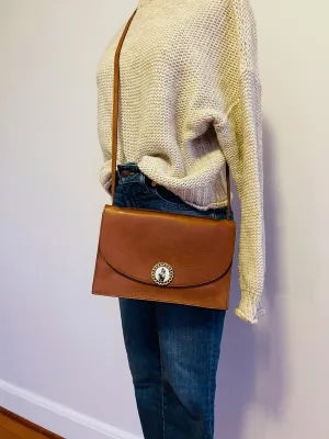 Leather Bag in Camel Color with Vintage Italian Gold & Cream Clasp