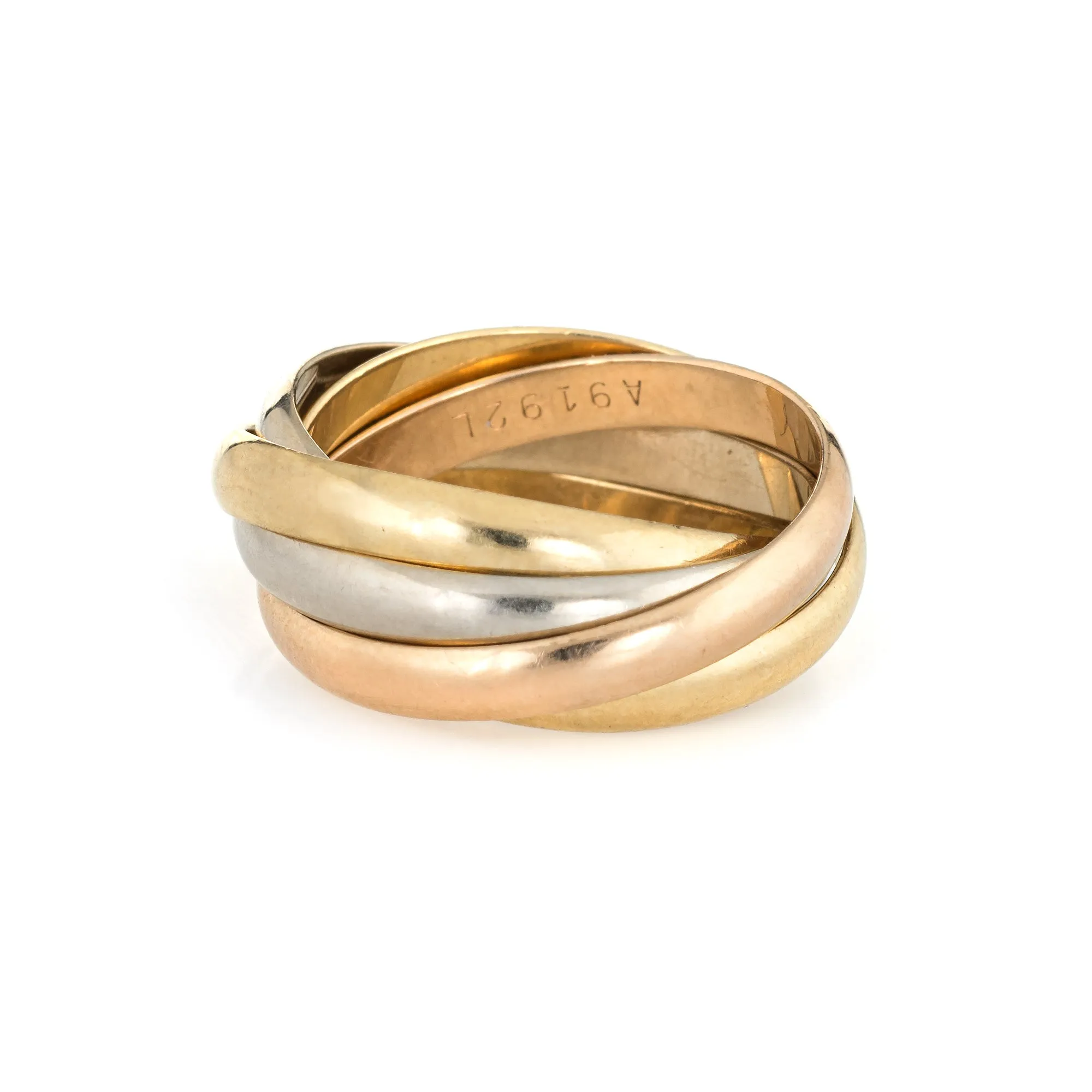 les must de Cartier 5 Band Trinity Ring Sz 51 US 5 3/4 18k Tri Gold Vintage Fine