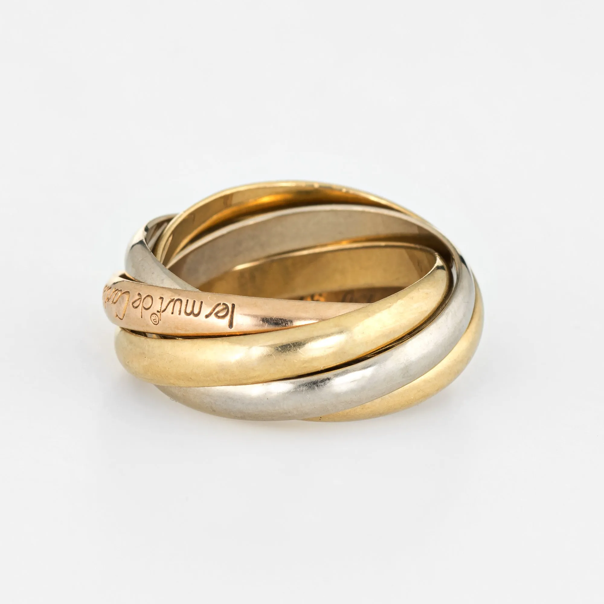 les must de Cartier 5 Band Trinity Ring Sz 51 US 5 3/4 18k Tri Gold Vintage Fine