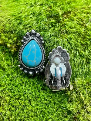 Lever Fashion Silver Stone Teardrop Clip On Earrings