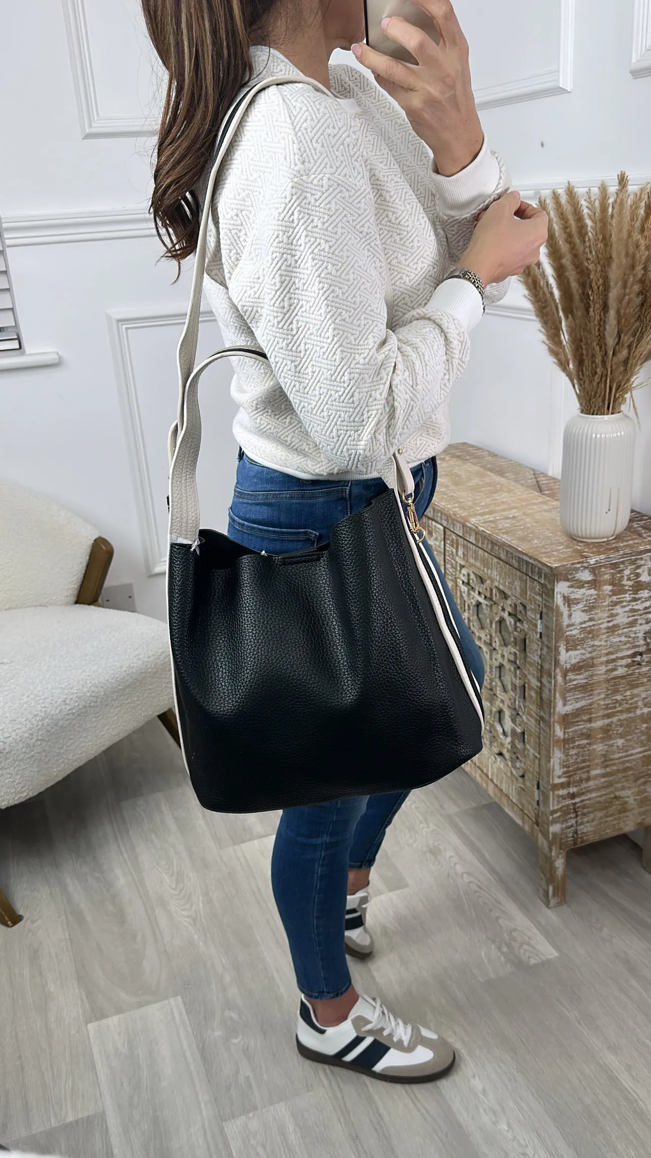 Lindsay Black Grained Tote Bag