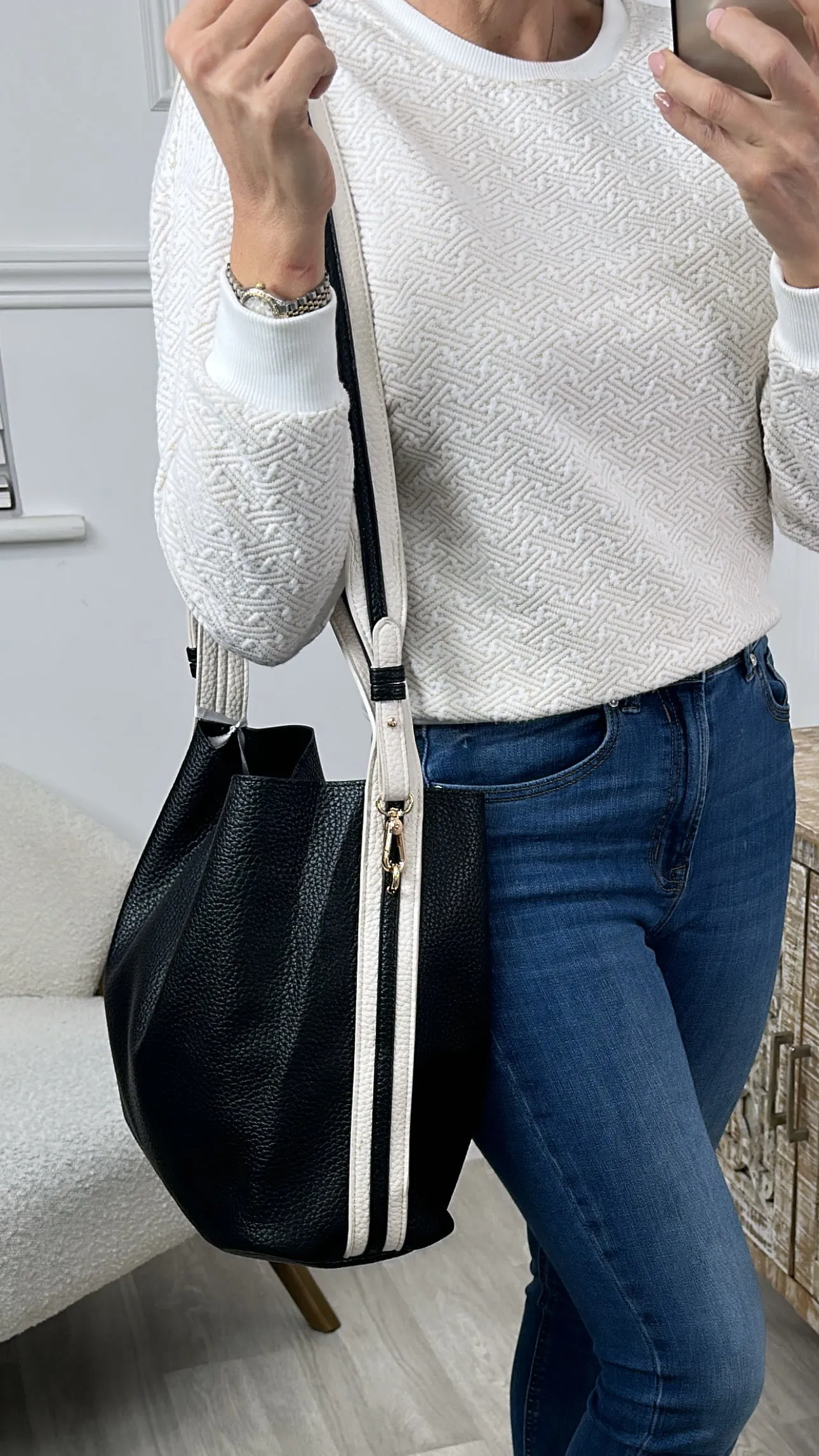 Lindsay Black Grained Tote Bag