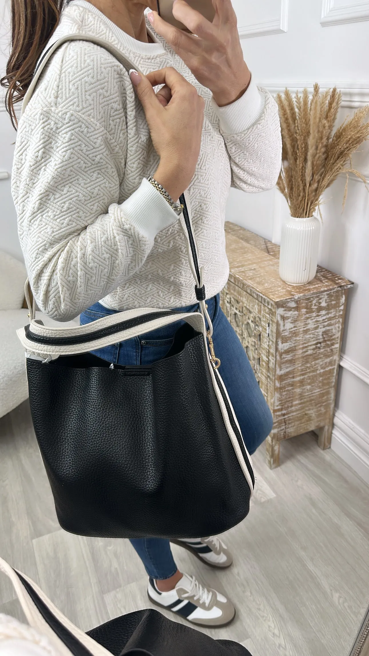 Lindsay Black Grained Tote Bag