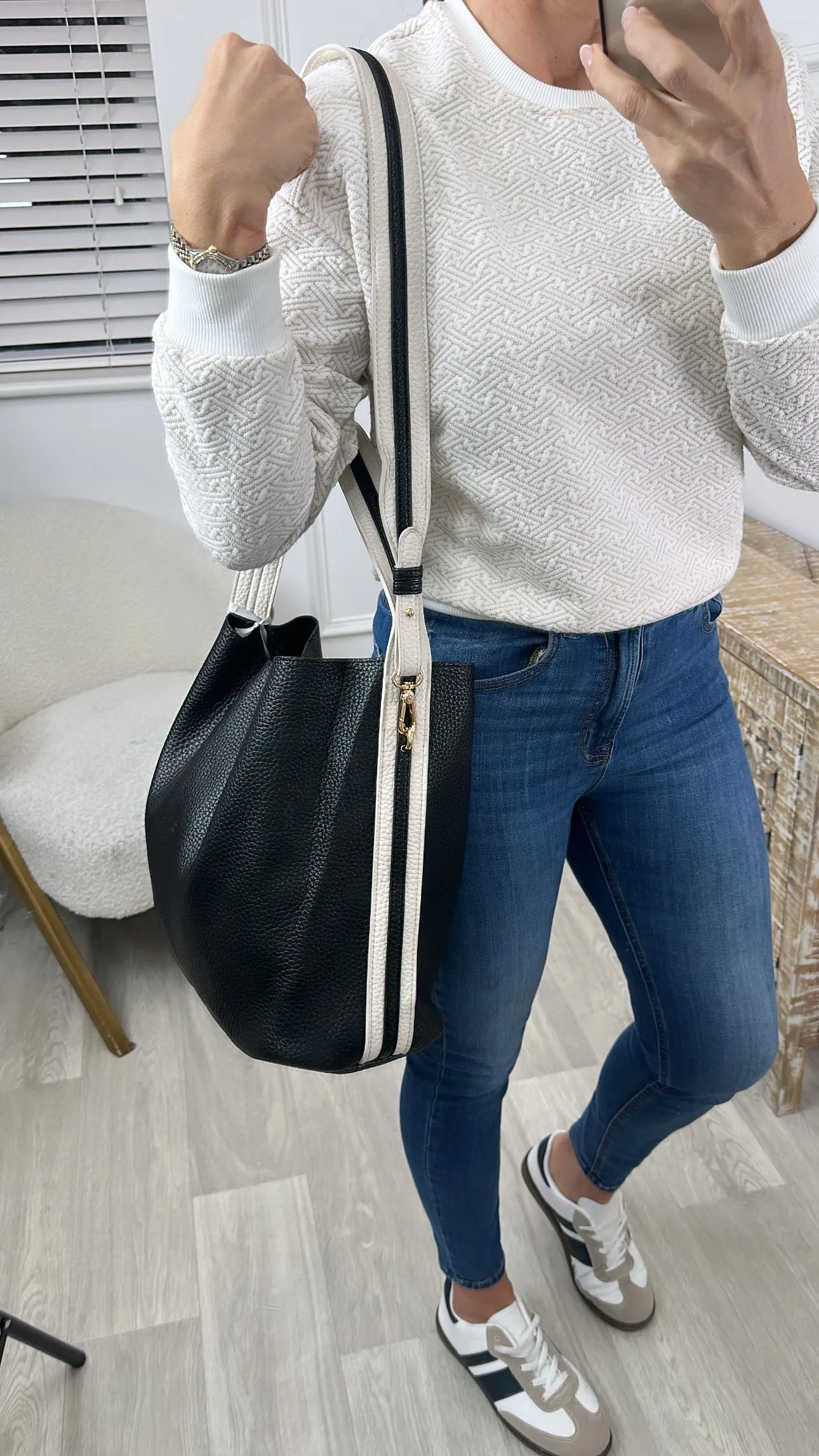 Lindsay Black Grained Tote Bag