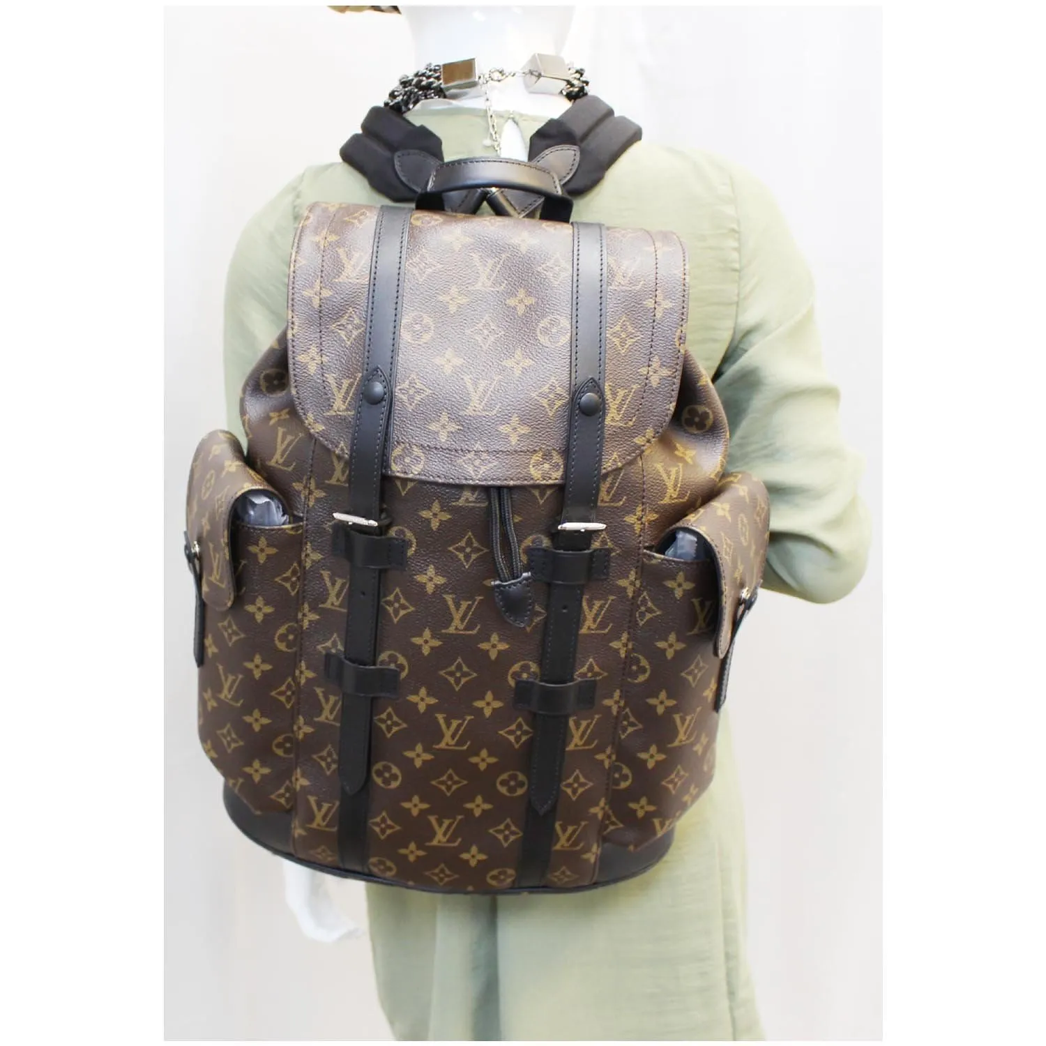 LOUIS VUITTON Christopher PM Monogram Macassar Canvas Backpack Bag Brown