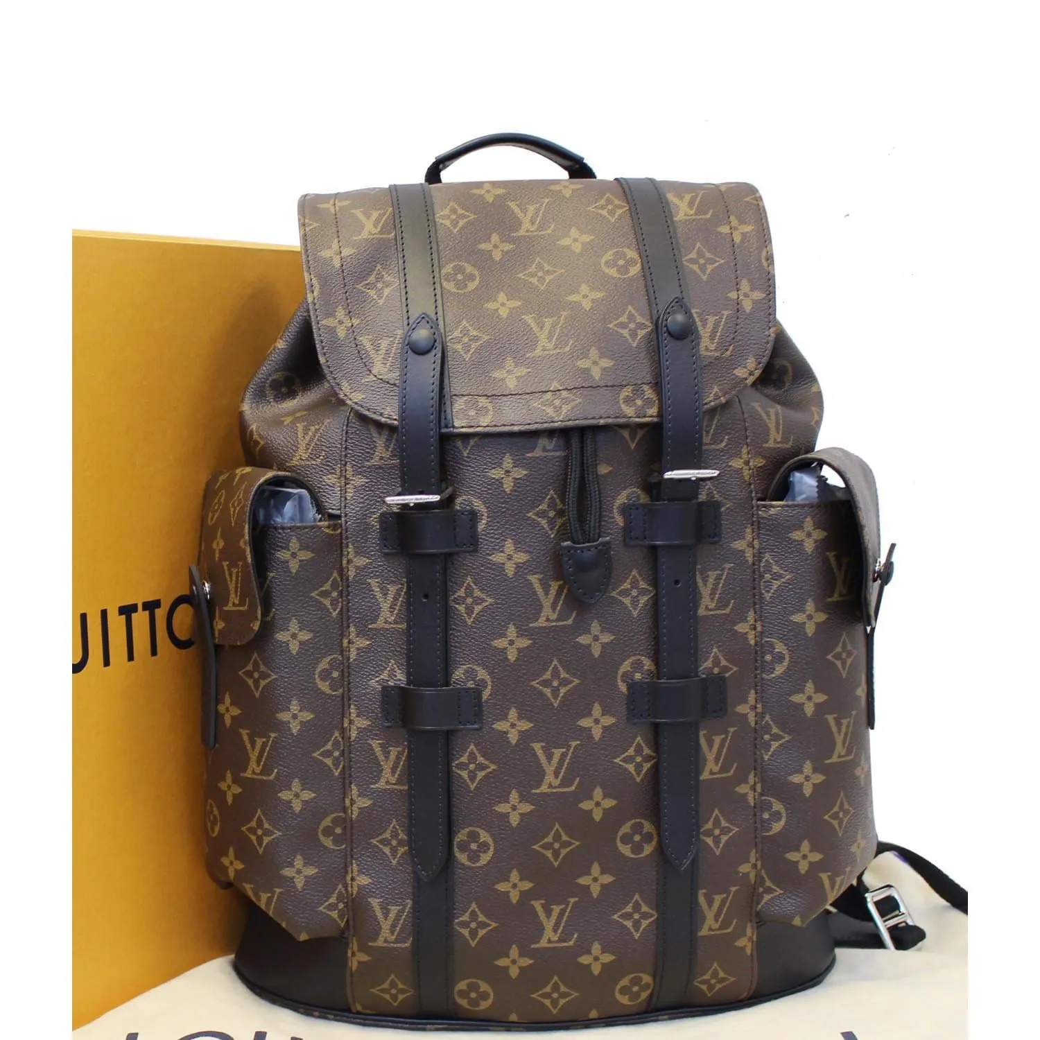 LOUIS VUITTON Christopher PM Monogram Macassar Canvas Backpack Bag Brown
