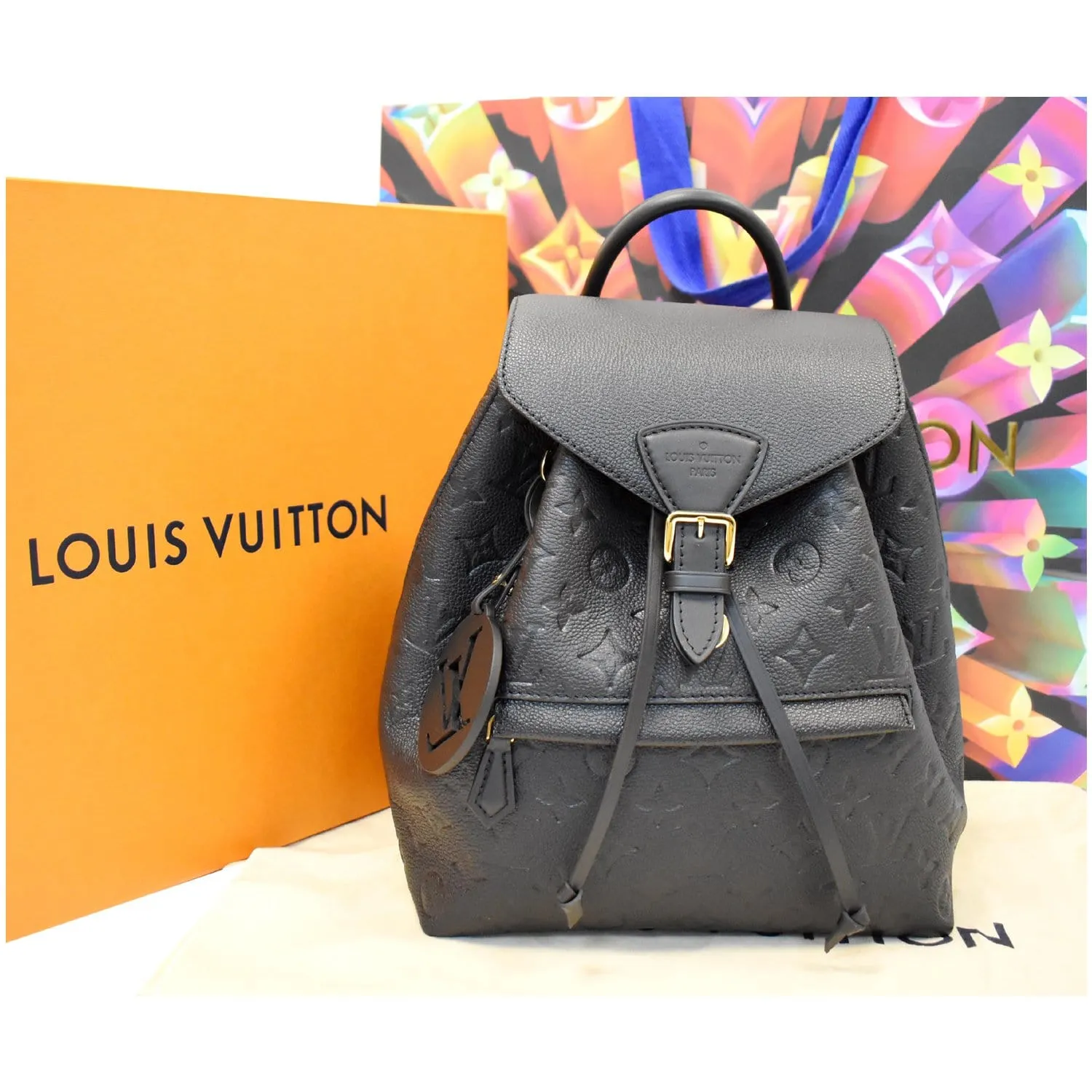 LOUIS VUITTON Montsouris Monogram Empreinte Leather Backpack Black