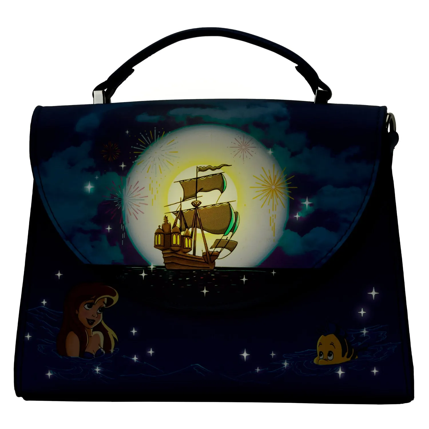 Loungefly The Little Mermaid Ariel Fireworks Glow in the Dark Crossbody Bag