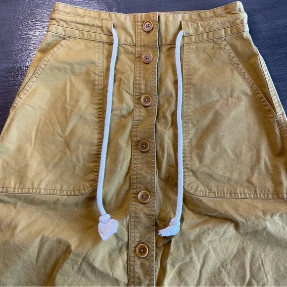 Madewell Tie Waist Utility Midi Skirt Bronzed Lichen Yellow Brown Size 00