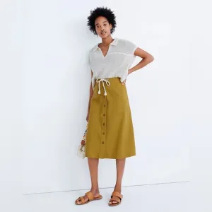 Madewell Tie Waist Utility Midi Skirt Bronzed Lichen Yellow Brown Size 00