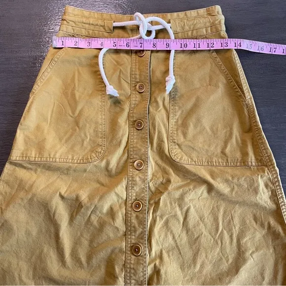 Madewell Tie Waist Utility Midi Skirt Bronzed Lichen Yellow Brown Size 00
