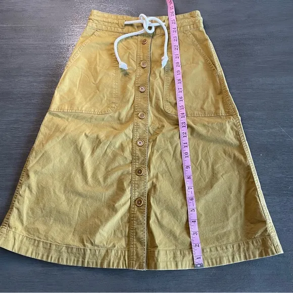 Madewell Tie Waist Utility Midi Skirt Bronzed Lichen Yellow Brown Size 00