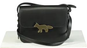 Maison Kitsuné Black Leather Eddie Fox Clasp Crossbody Bag