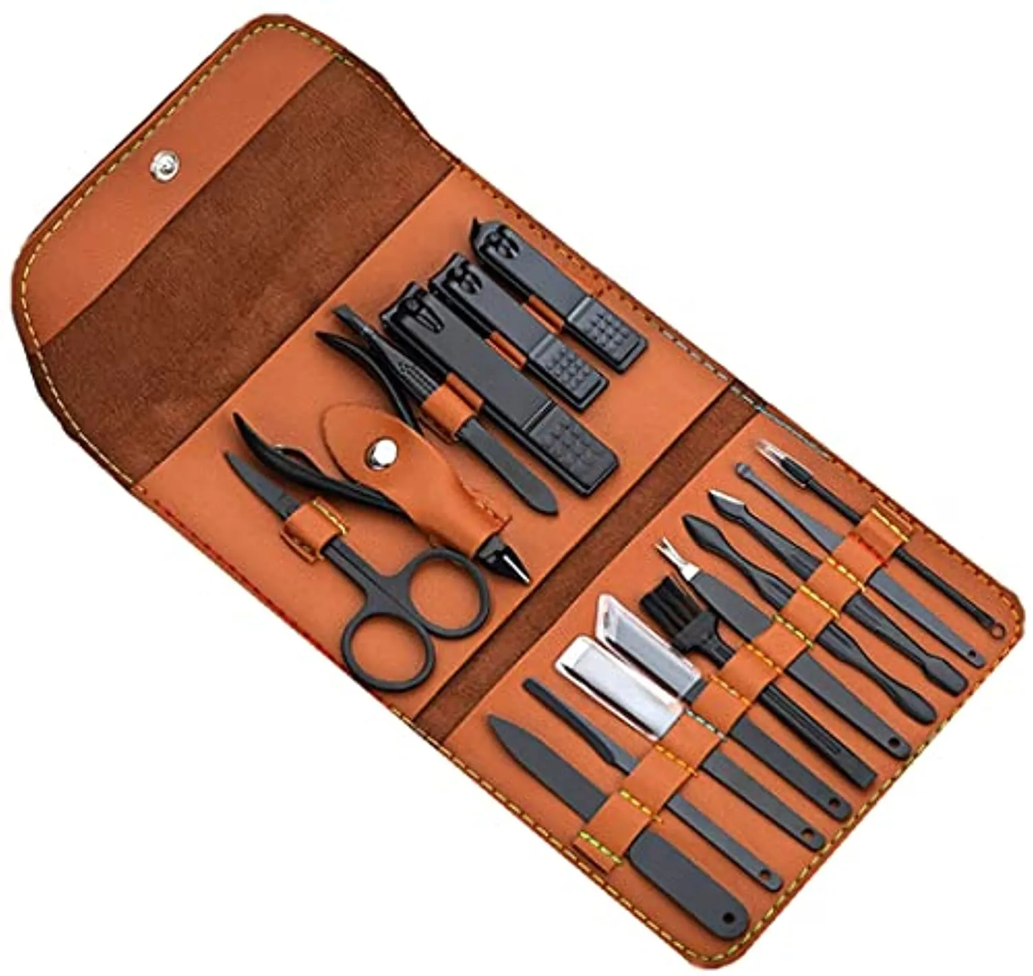 Manicure Set Personal Care ，Pedicure Kit, Nail Clippers, 16 Pieces Stainless Steel ,Professional Grooming Kits with Portable Brown Leather Travel Case