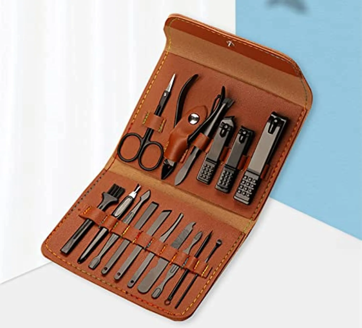 Manicure Set Personal Care ，Pedicure Kit, Nail Clippers, 16 Pieces Stainless Steel ,Professional Grooming Kits with Portable Brown Leather Travel Case