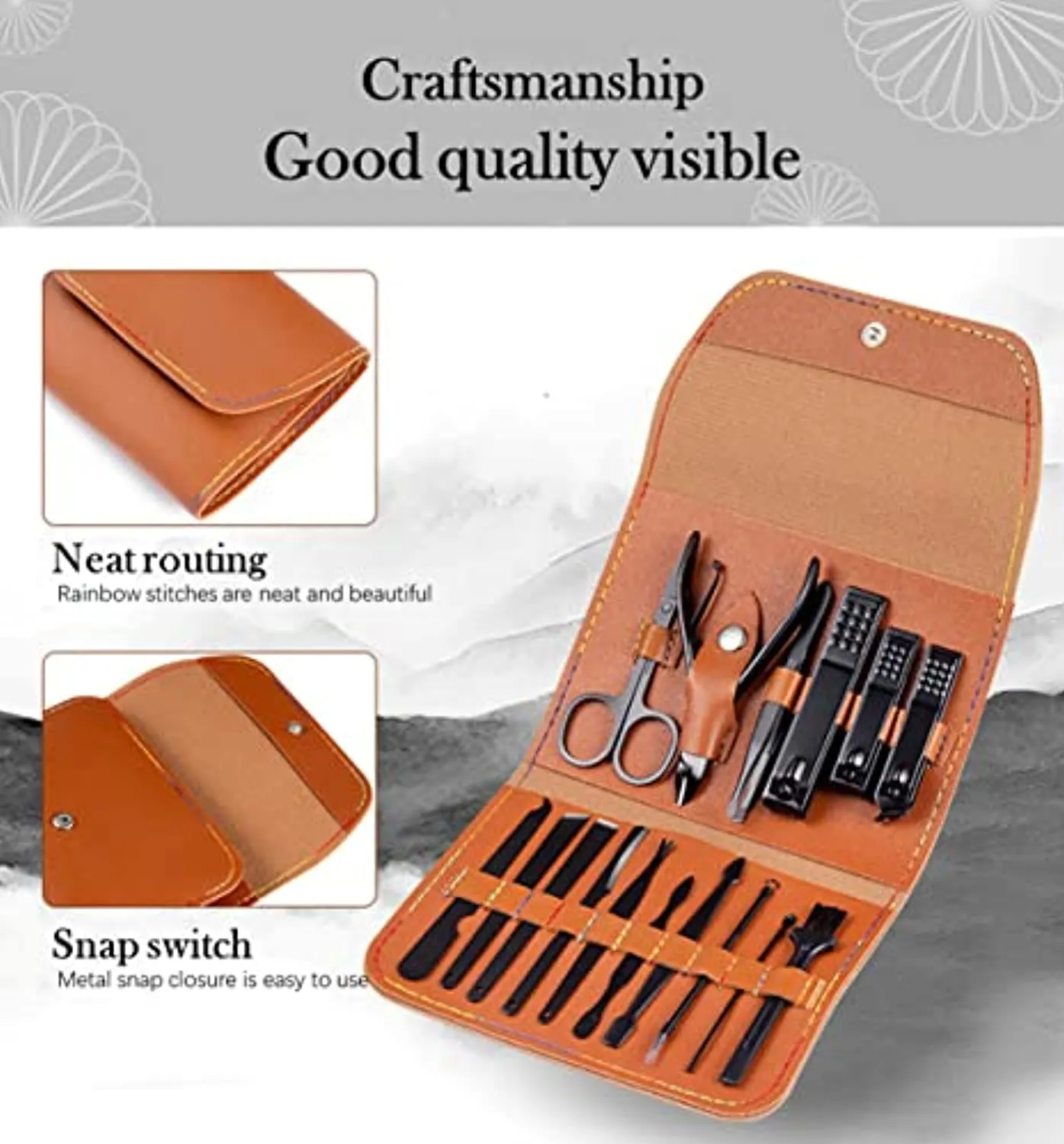 Manicure Set Personal Care ，Pedicure Kit, Nail Clippers, 16 Pieces Stainless Steel ,Professional Grooming Kits with Portable Brown Leather Travel Case