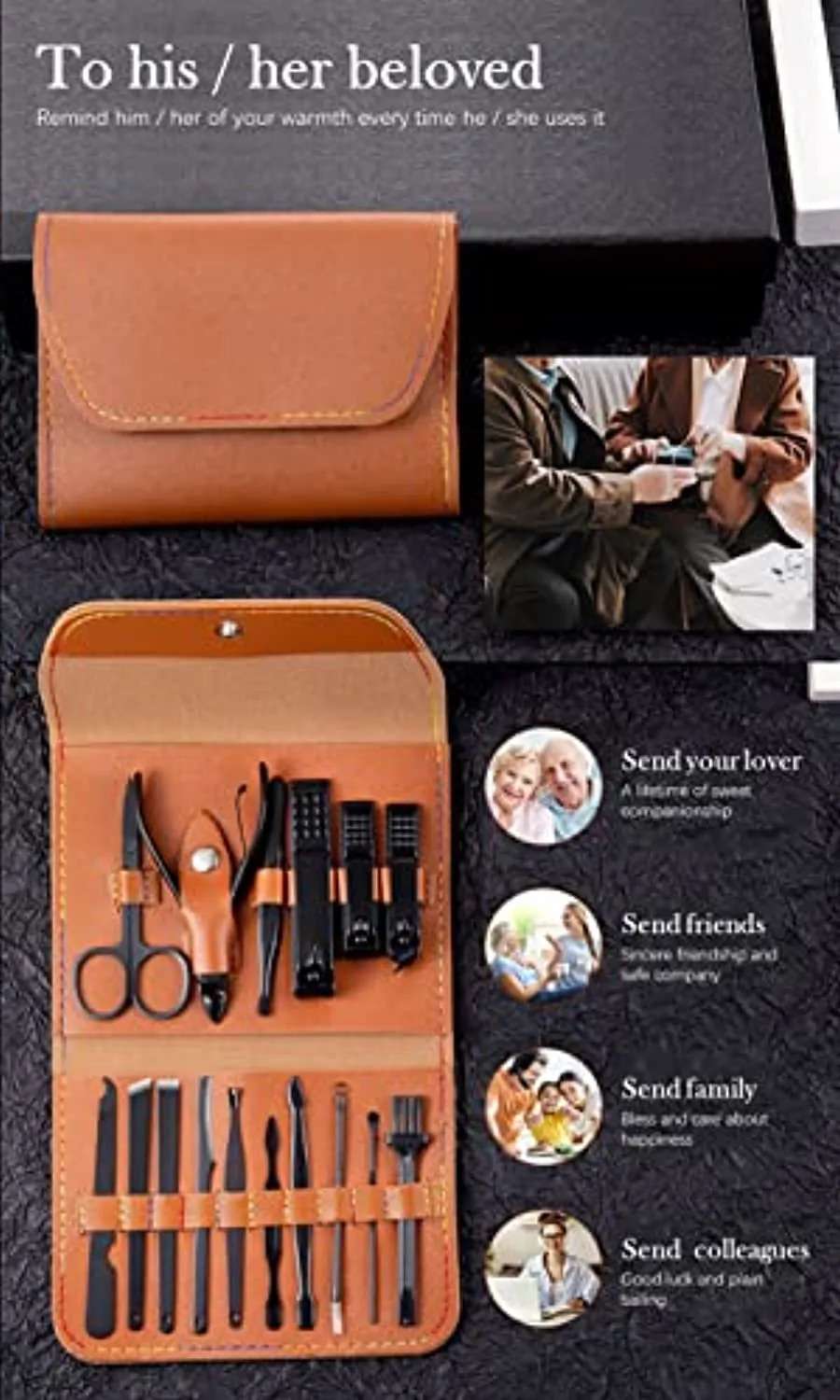 Manicure Set Personal Care ，Pedicure Kit, Nail Clippers, 16 Pieces Stainless Steel ,Professional Grooming Kits with Portable Brown Leather Travel Case
