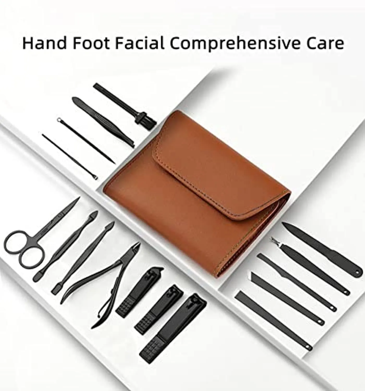Manicure Set Personal Care ，Pedicure Kit, Nail Clippers, 16 Pieces Stainless Steel ,Professional Grooming Kits with Portable Brown Leather Travel Case