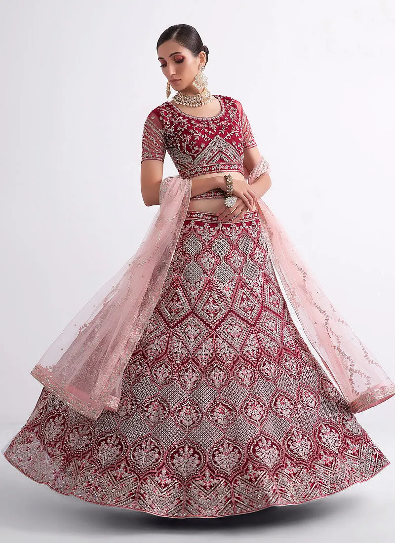 Maroon and Gold Embroidered Heavy Designer Lehenga