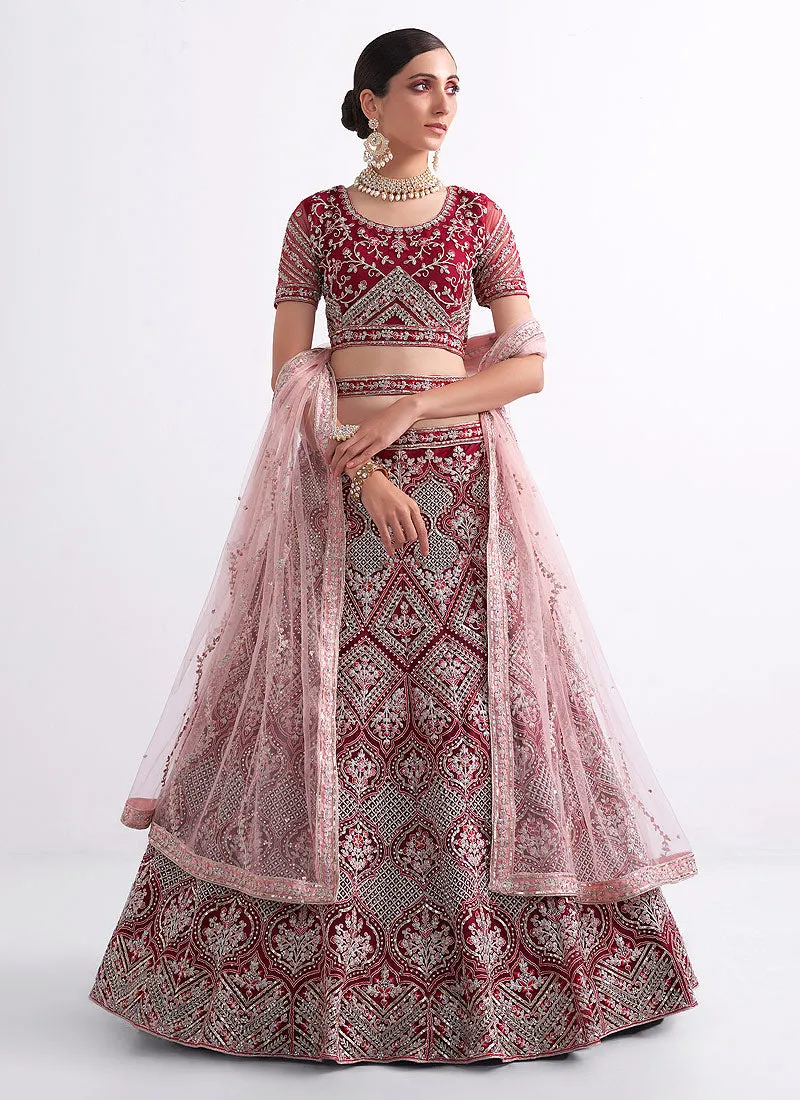 Maroon and Gold Embroidered Heavy Designer Lehenga
