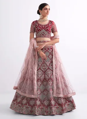 Maroon and Gold Embroidered Heavy Designer Lehenga