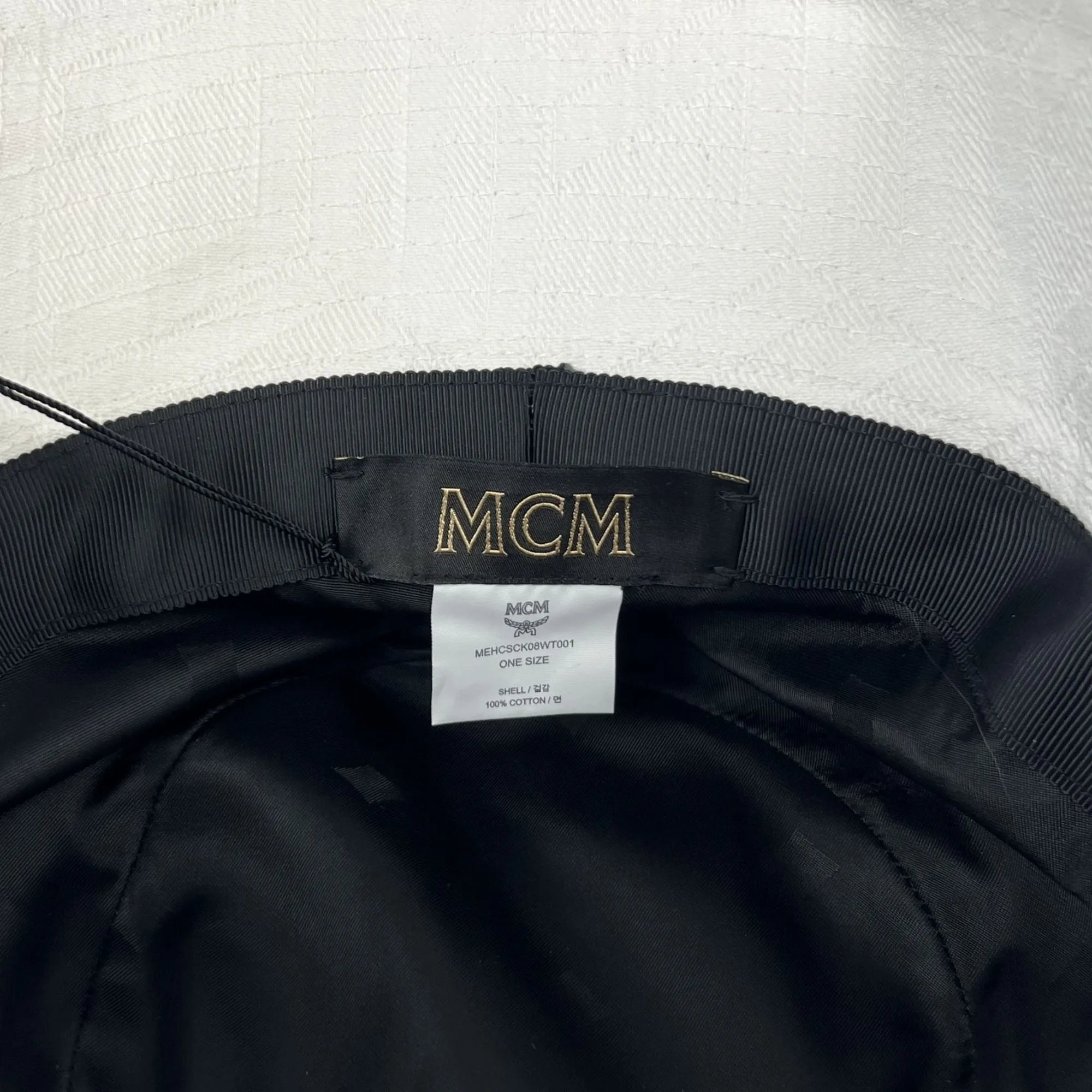 MCM White Cubic Logo Denim Jacquard Bucket Hat