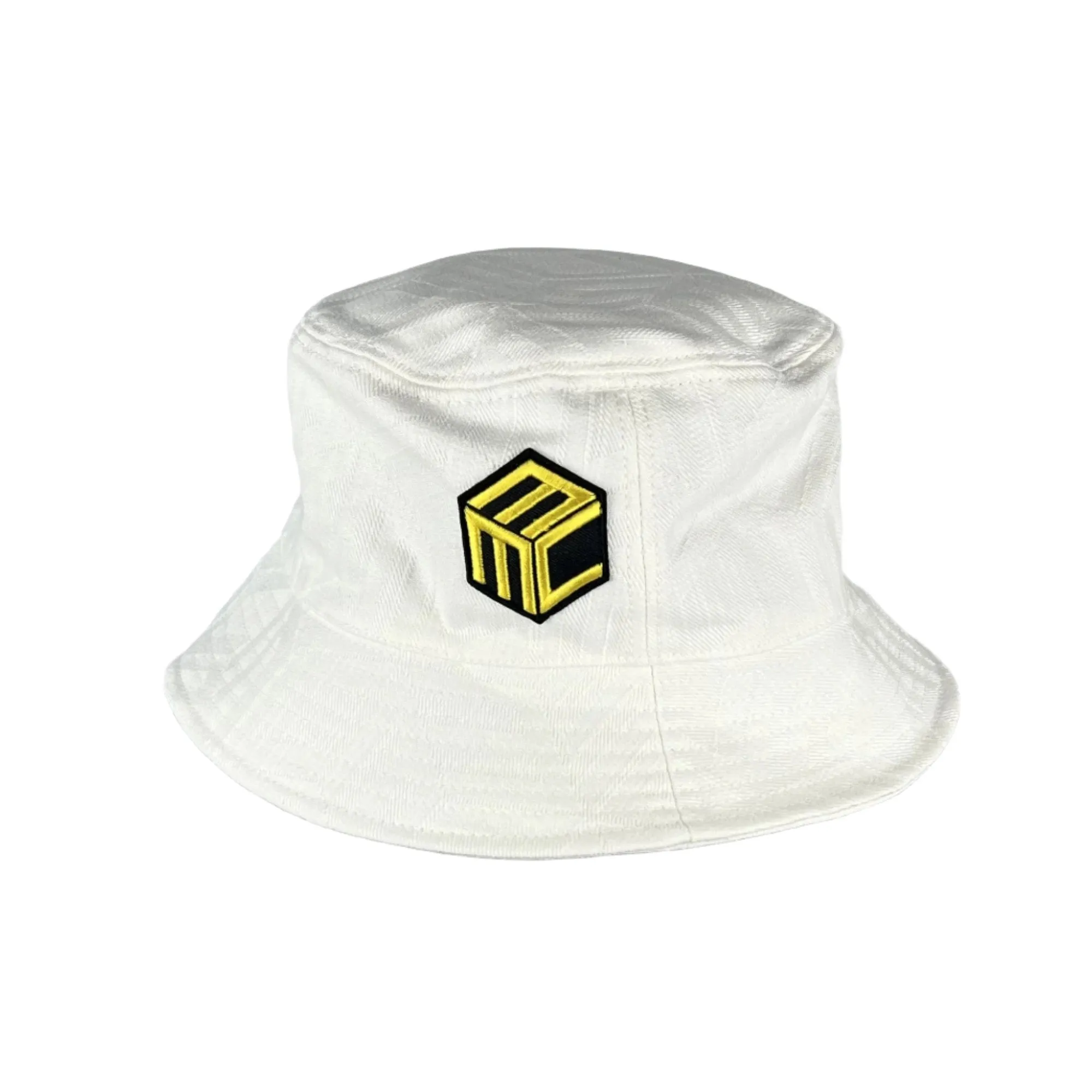 MCM White Cubic Logo Denim Jacquard Bucket Hat