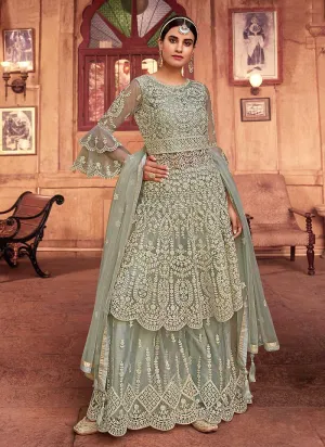 Mint Green Heavy Embroidered Designer Sharara Style Suit