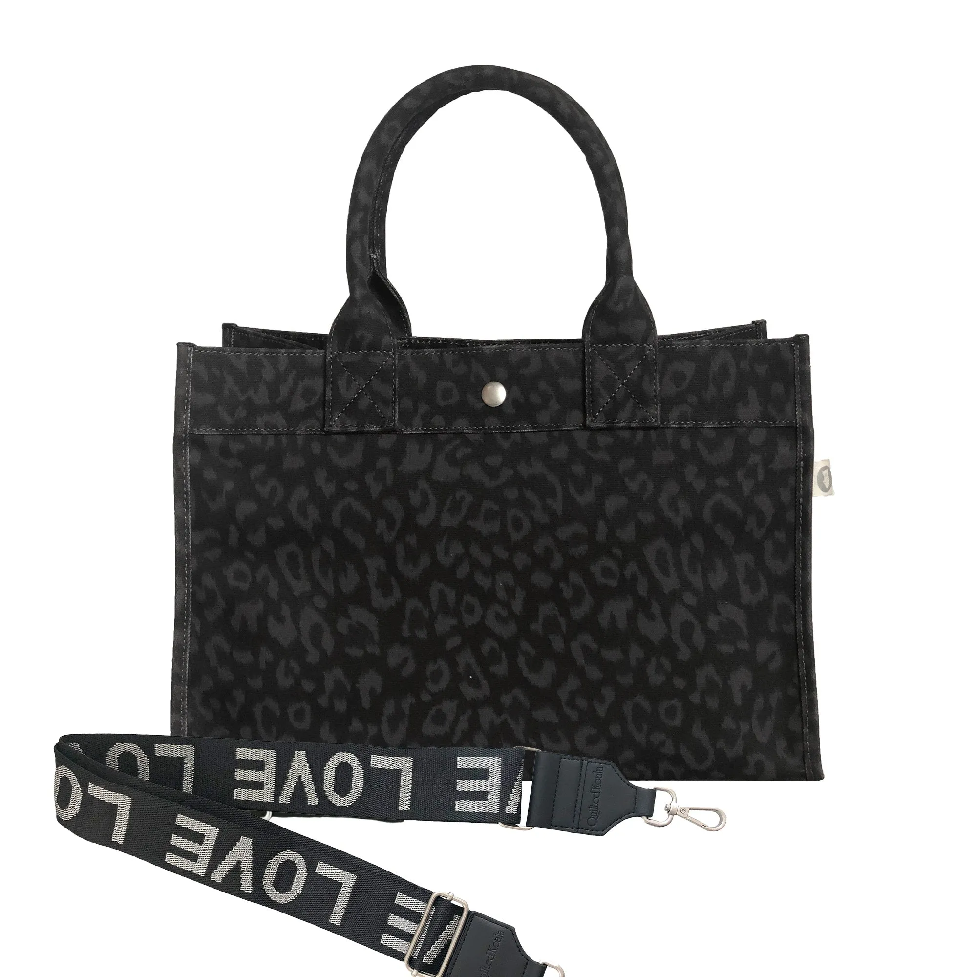 Monogram Stripe: Midi East West Bag- Black Leopard