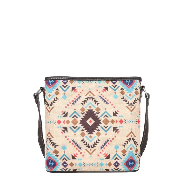 Montana West Tan Aztec Print Canvas Crossbody Bag.